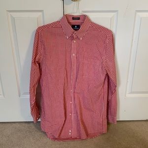 Stafford red and wing checkered button down shirt.